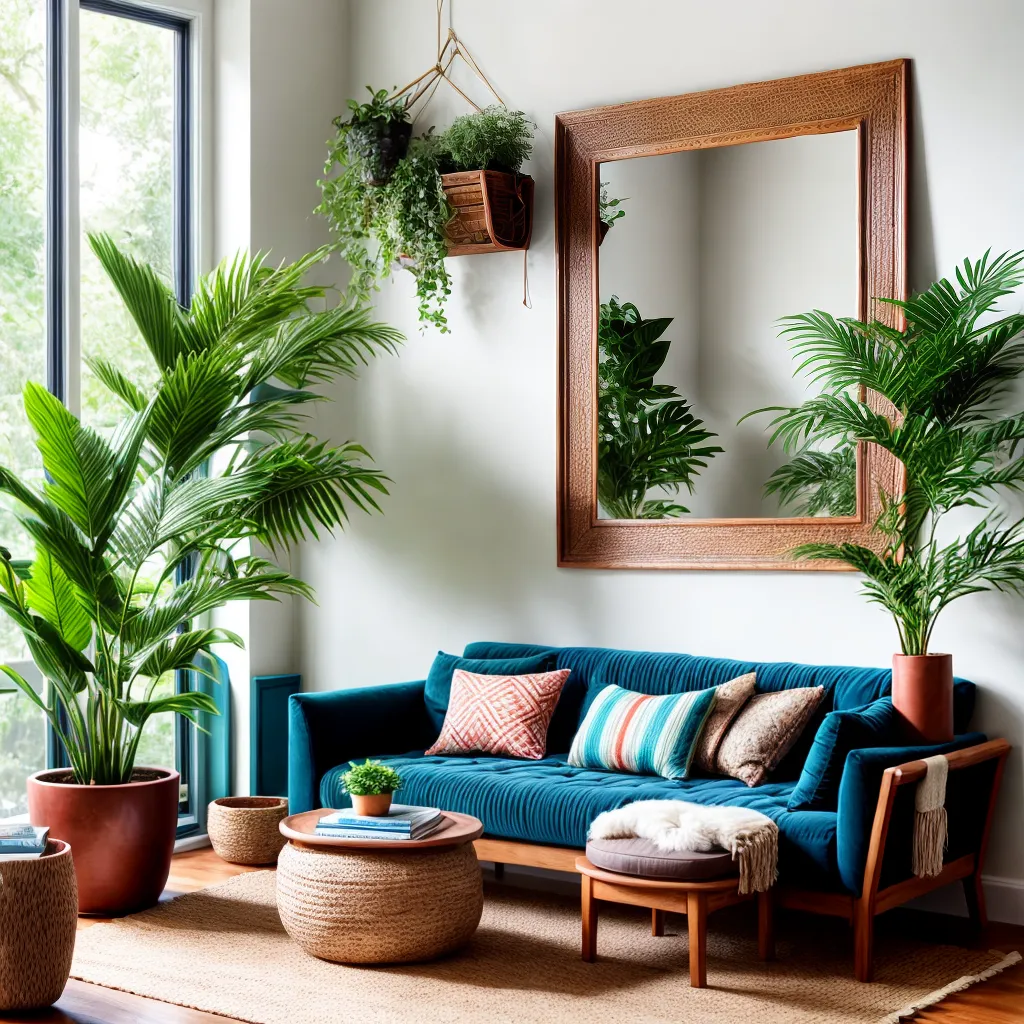sala boho chic espelho organico 1