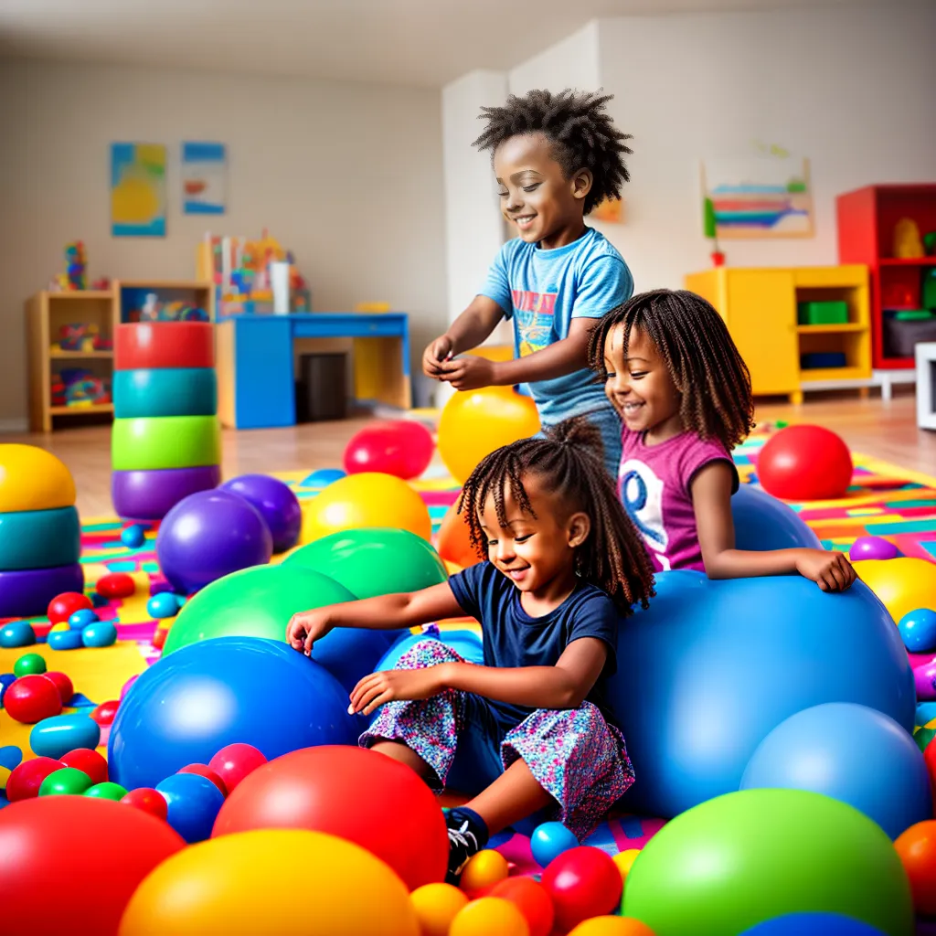 irmaos brincando playroom colorida