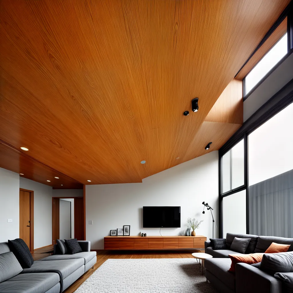 sala estar teto madeira elegante