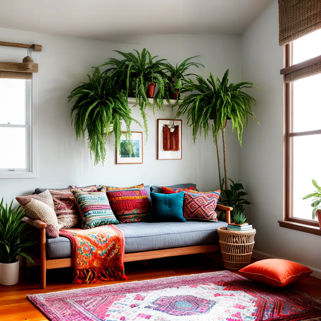 sala acochoada boho vibrante