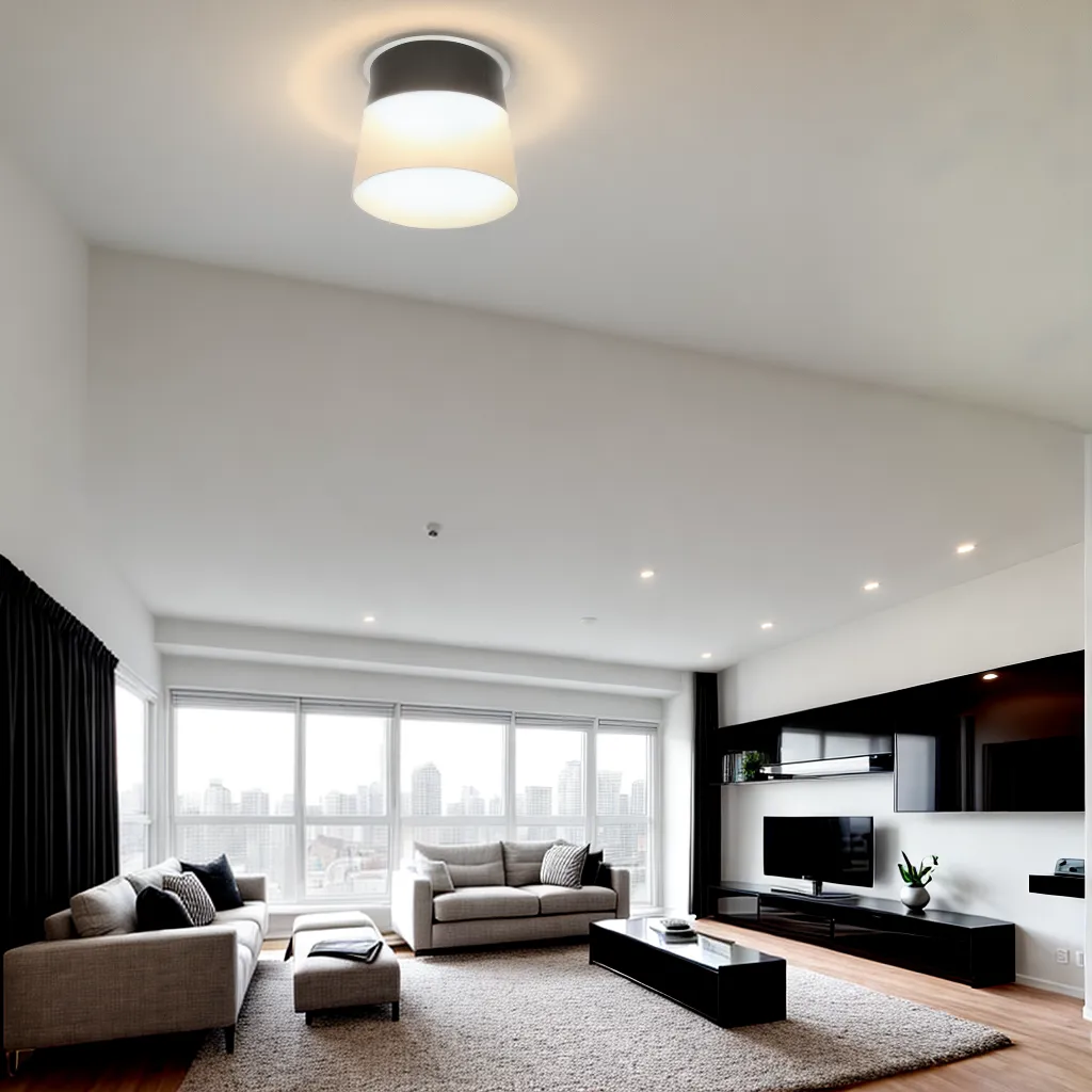 sala minimalista teto alto luzes pendentes