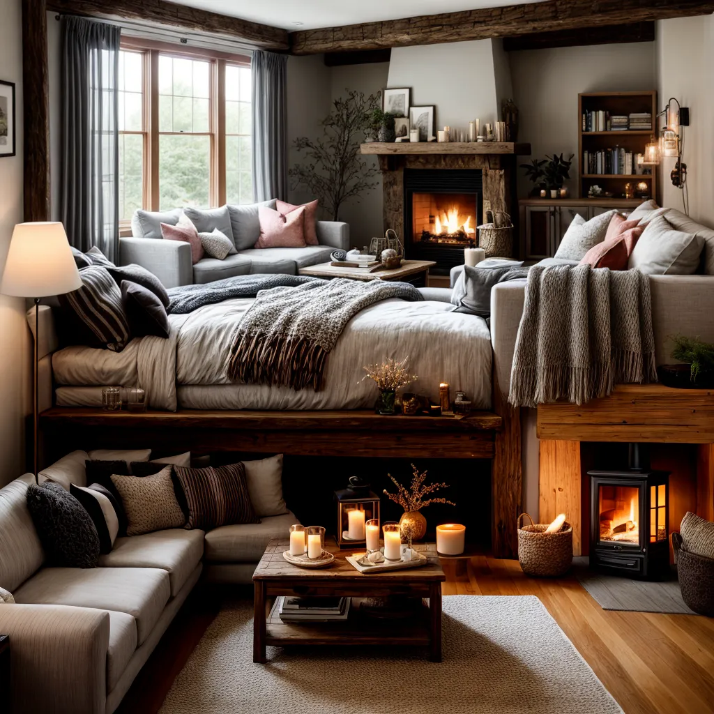sala acochoante lareira cocoa hygge