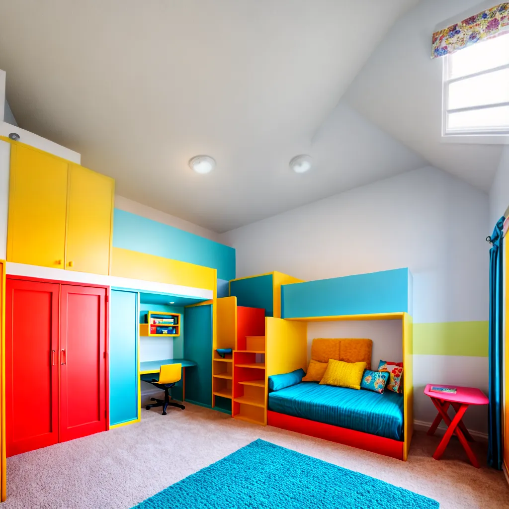quarto colorido beliche triplo seguro