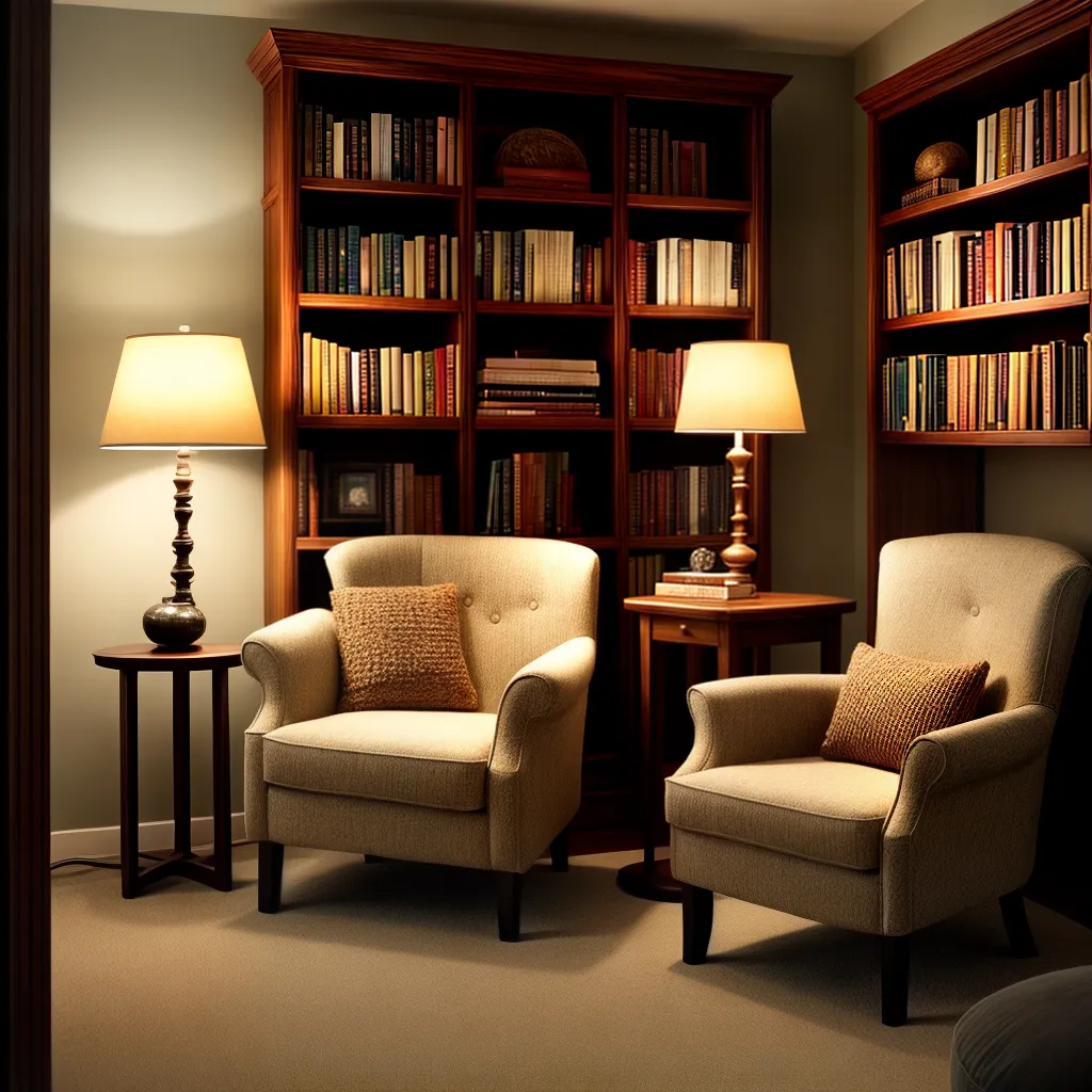 biblioteca acolhedora leitura luz suave