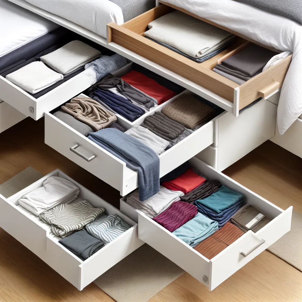 gaveta organizada cama roupas