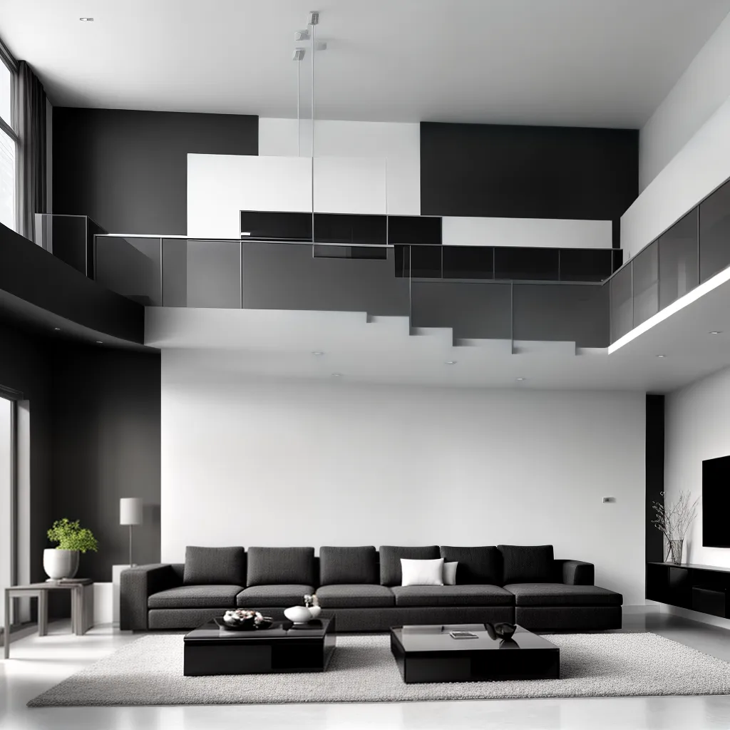 sala minimalista preto branco arte
