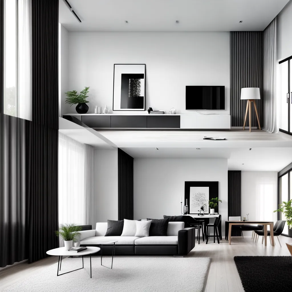 sala minimalista preto branco