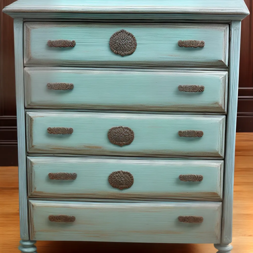 comoda antiga restaurada azul pastel 1