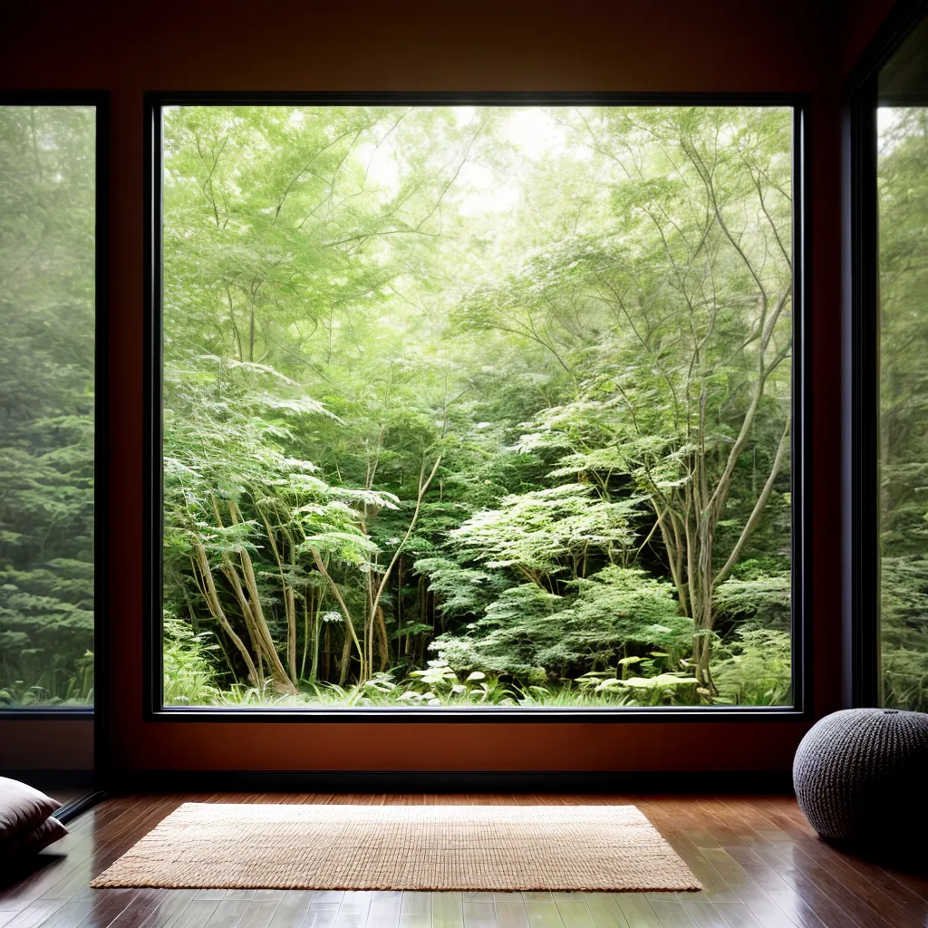 sala meditacao natureza janela cushion