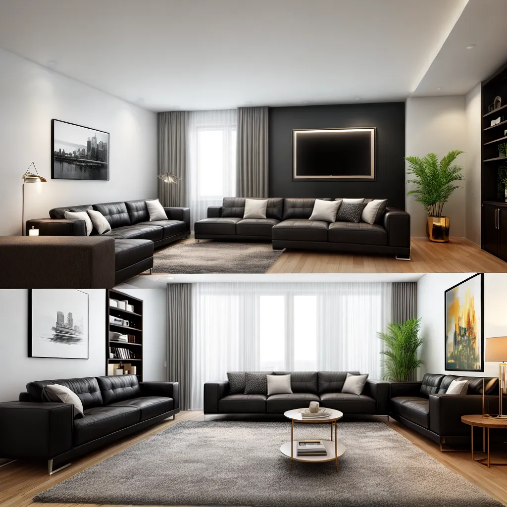 sala estar sofa preto luzes