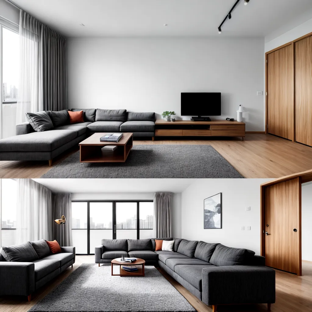 sala moderna tecnologia sofa mesa luz