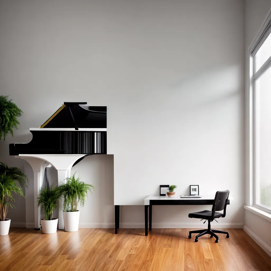 sala musica minimalista piano branco
