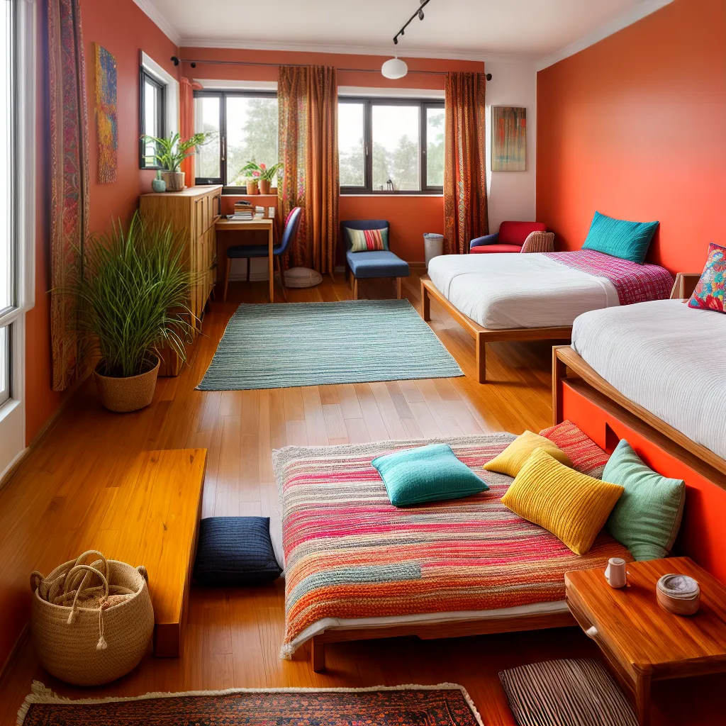 quarto hostel acolhedor colorido