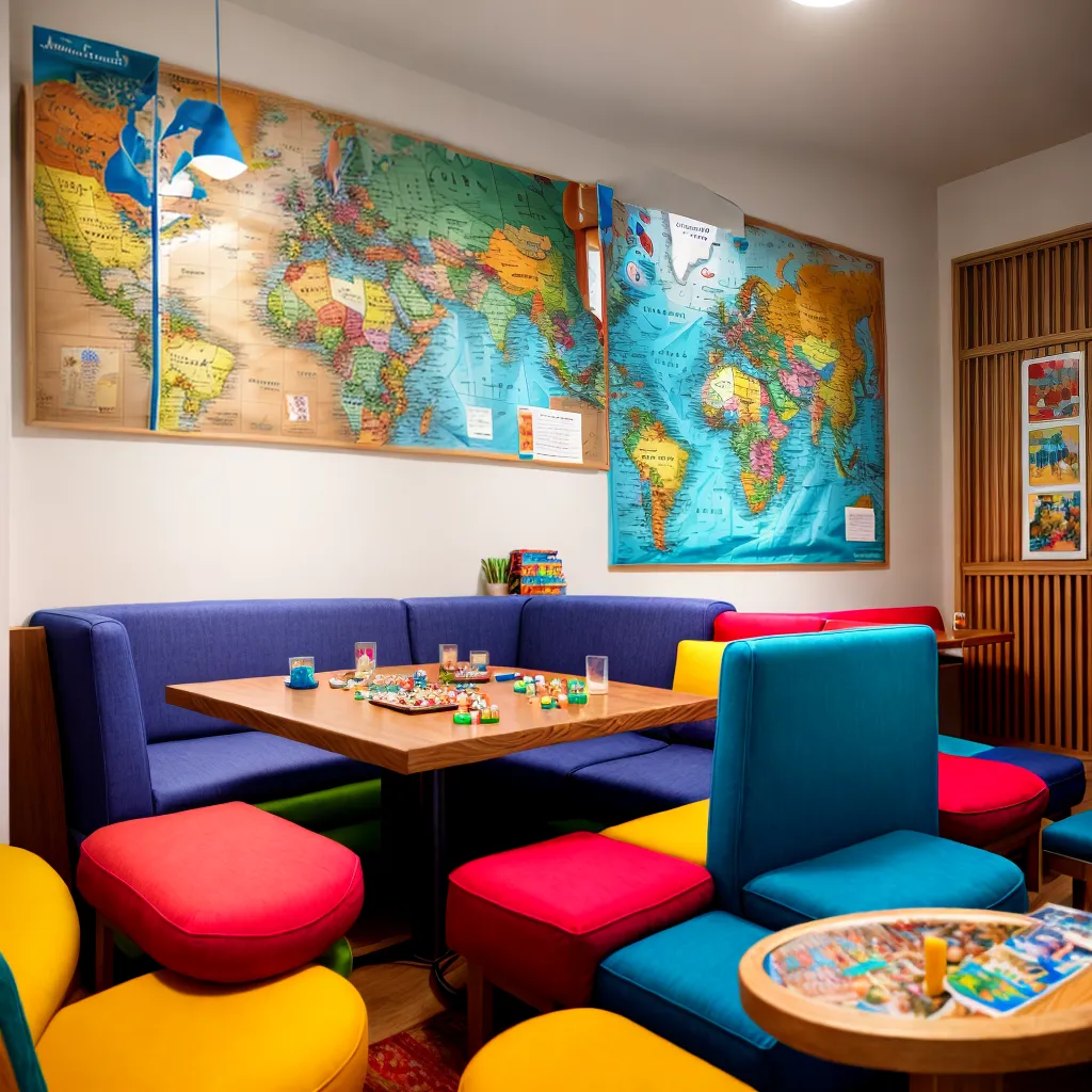area comum hostel tapecarias coloridas
