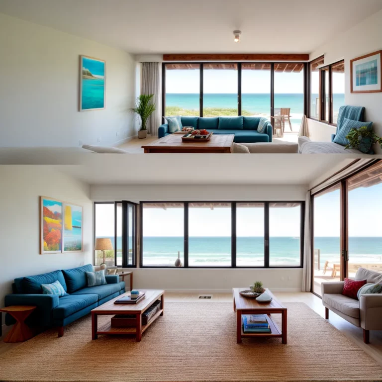 Como criar uma sala de estar aconchegante em uma casa na praia