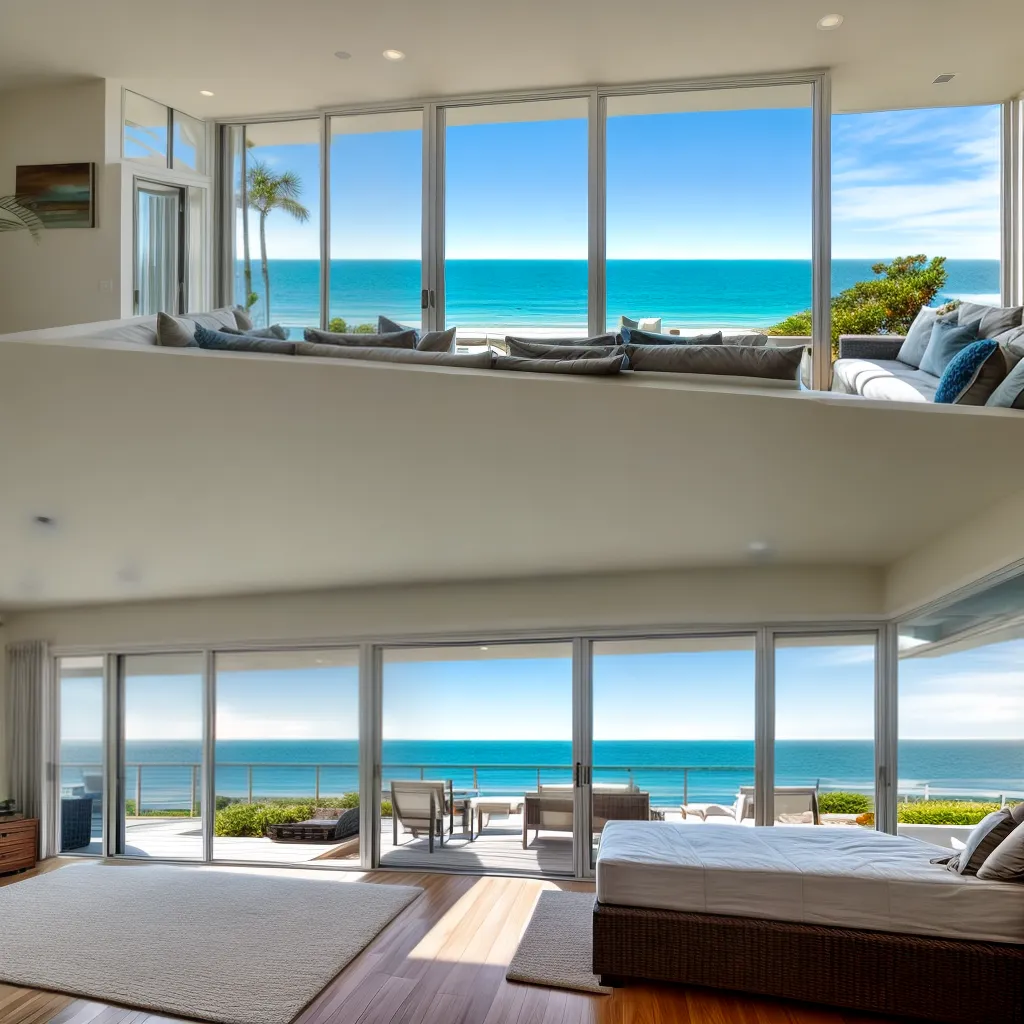 casa praia janelas luzes oceano