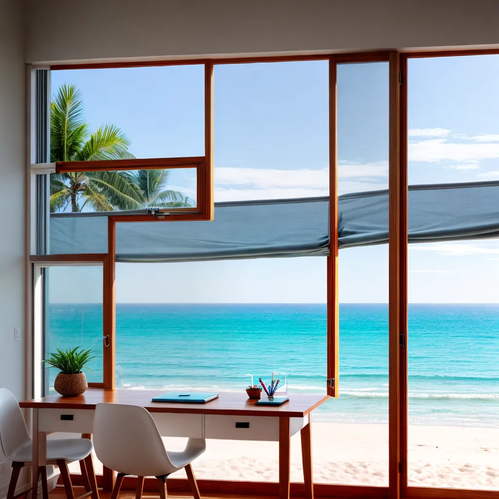 escritorio casa janela oceano tranquilo