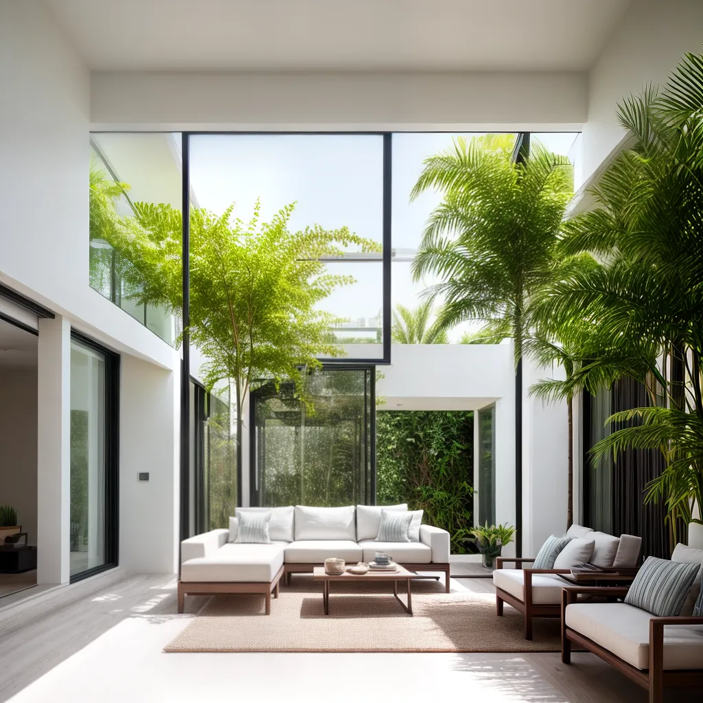 casa praia interior minimalista jardim interno