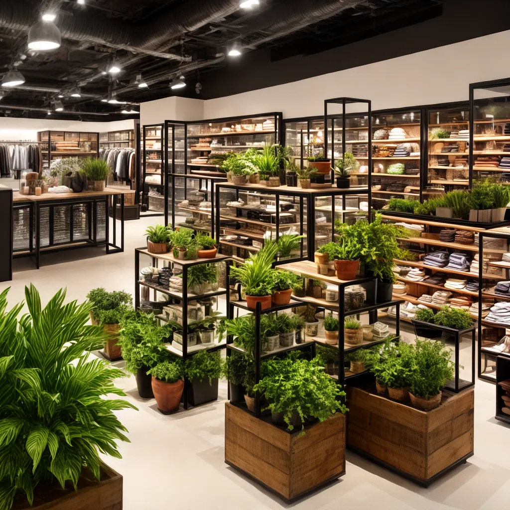 loja roupas sustentavel madeira led plantas