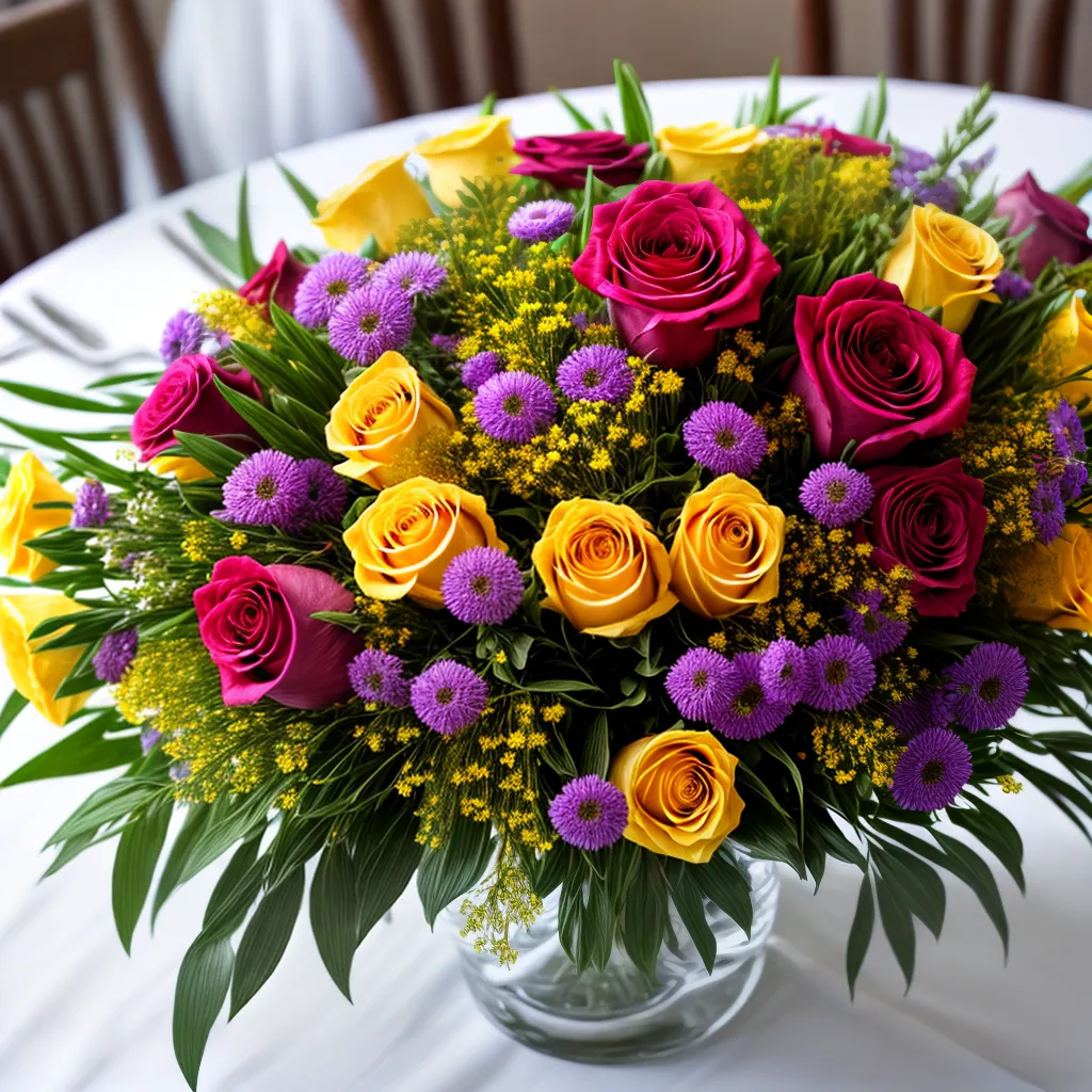 bouquet colorido mesa evento