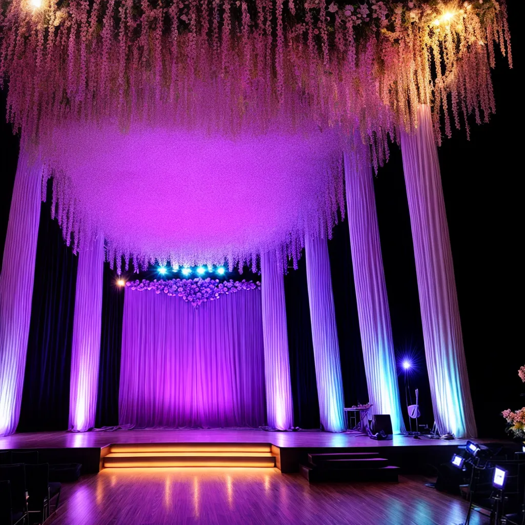 palco cascata flores luzes brilho