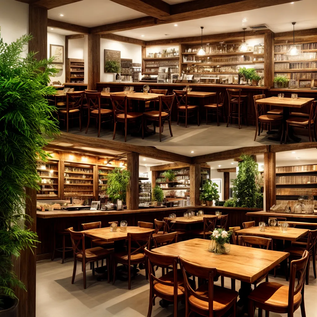 bistro acochegante madeira plantas luzes
