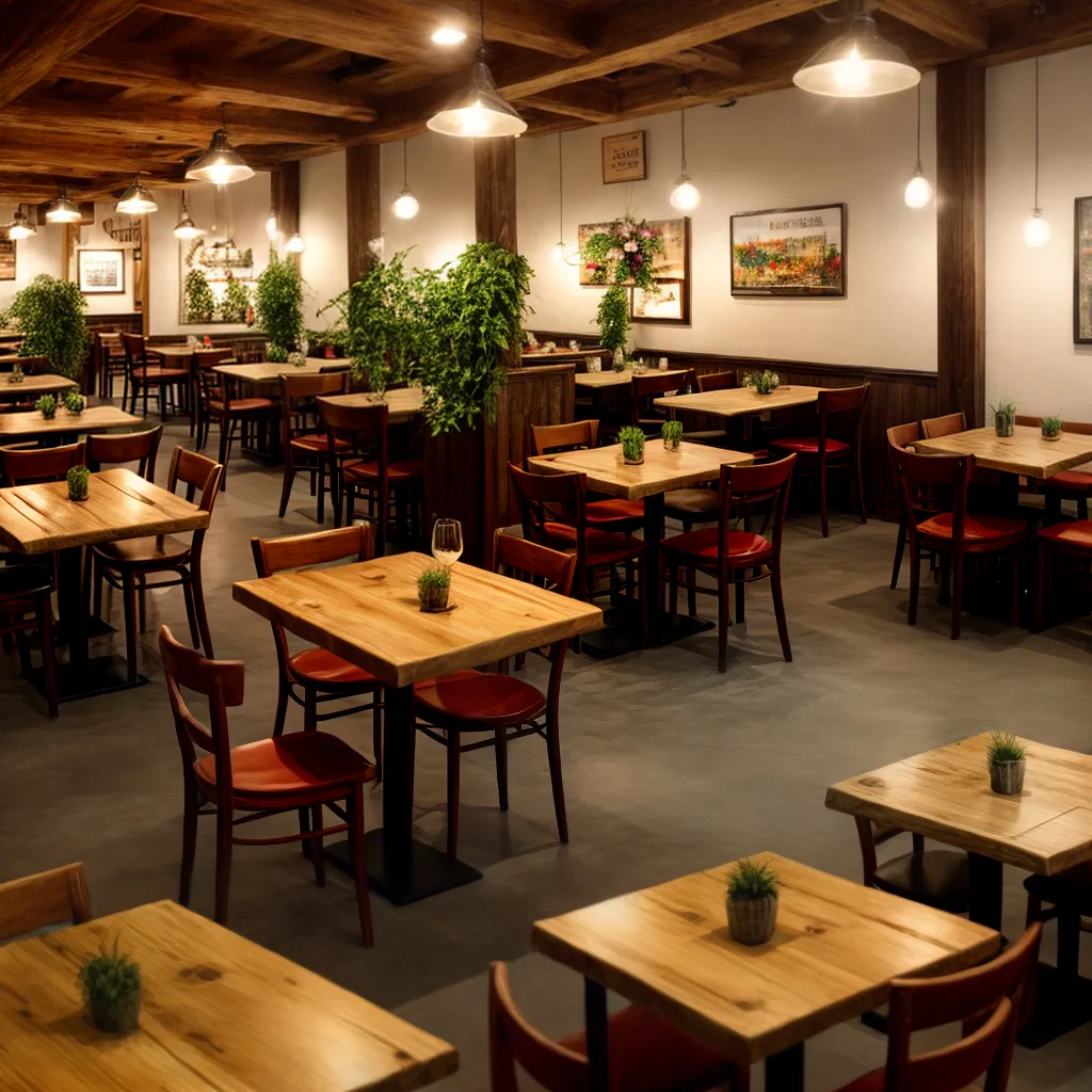 bistro acolhedor madeira plantas arte