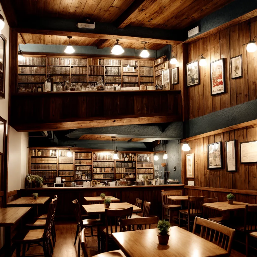 bistro acolhedor madeira luz ambiente