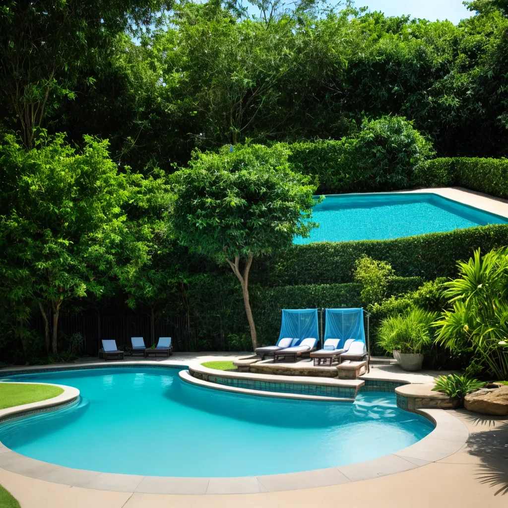 piscina azul jardim verde cobertura