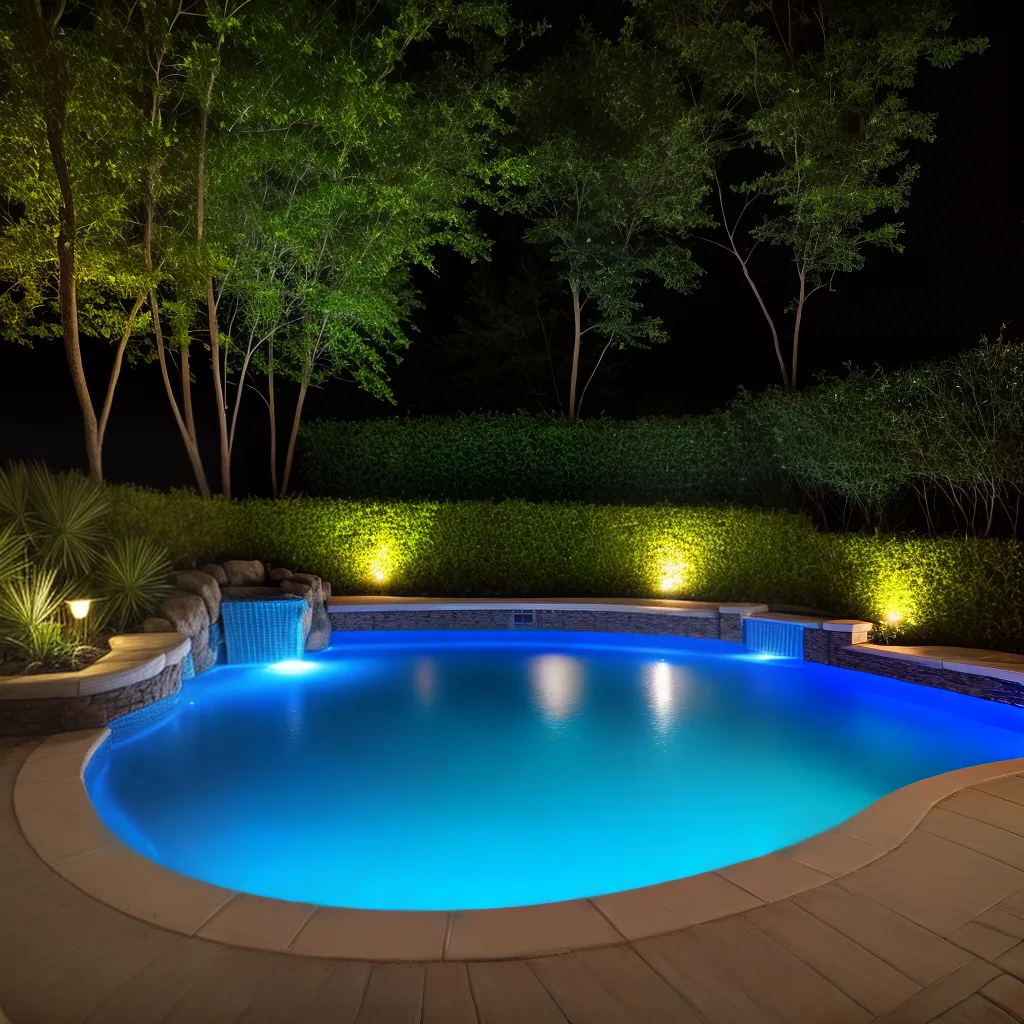 piscina azul crepusculo iluminacao