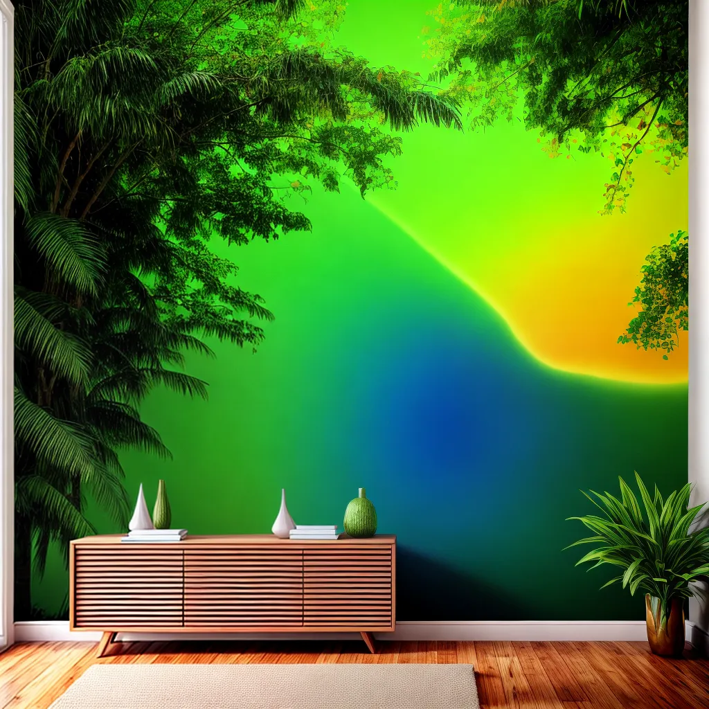 sala vibrante mural jungle natureza