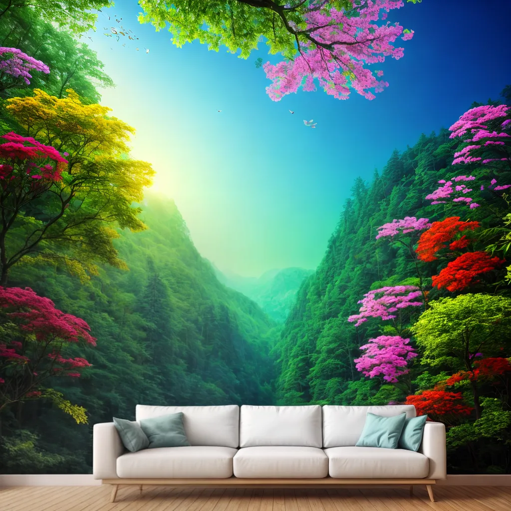 mural papel de parede natureza colorido