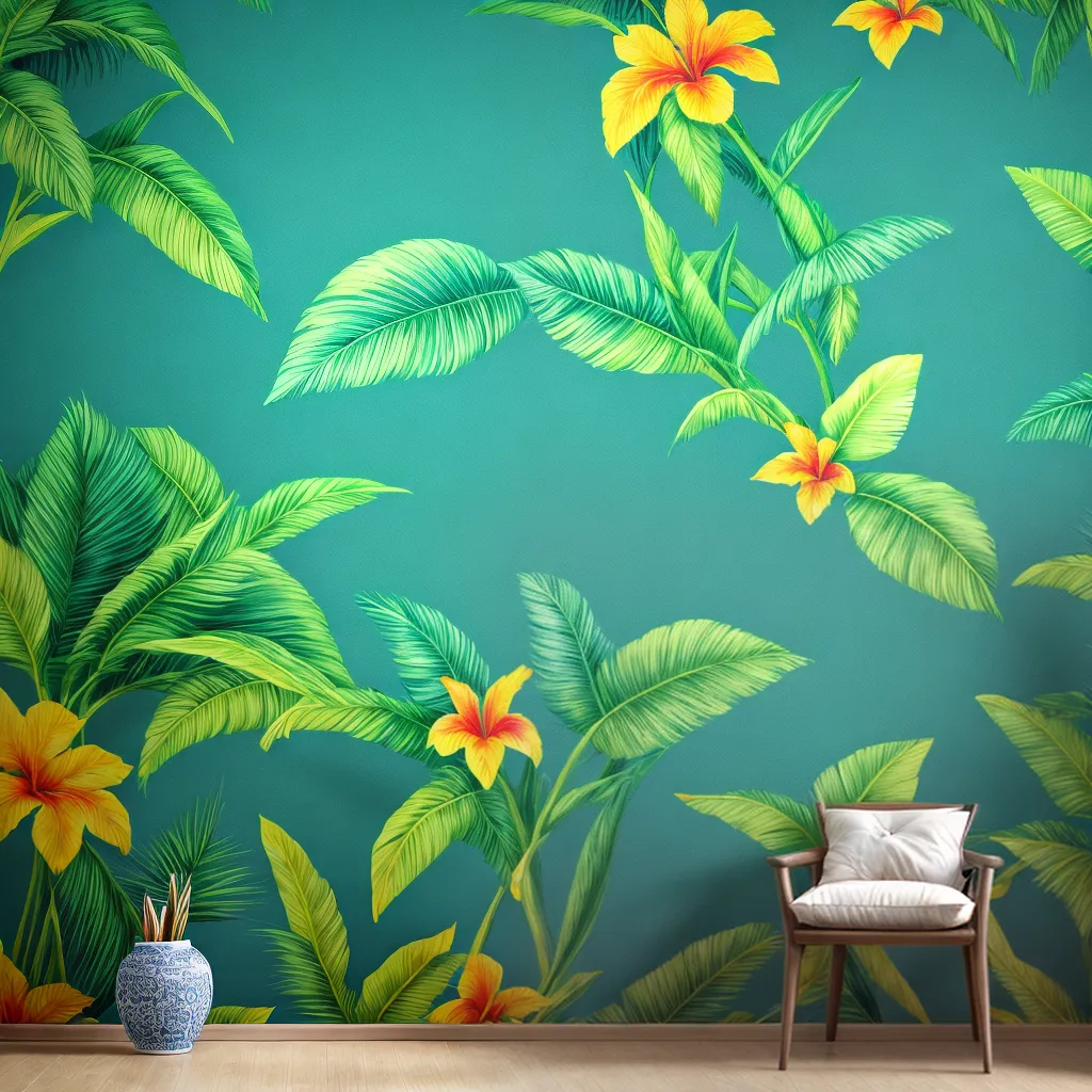 papel de parede tropical verde azul