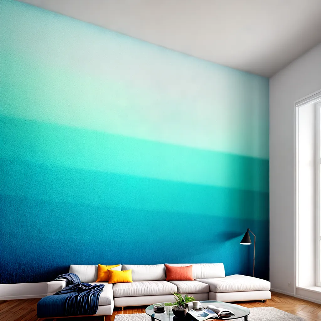 sala papel parede azul branco