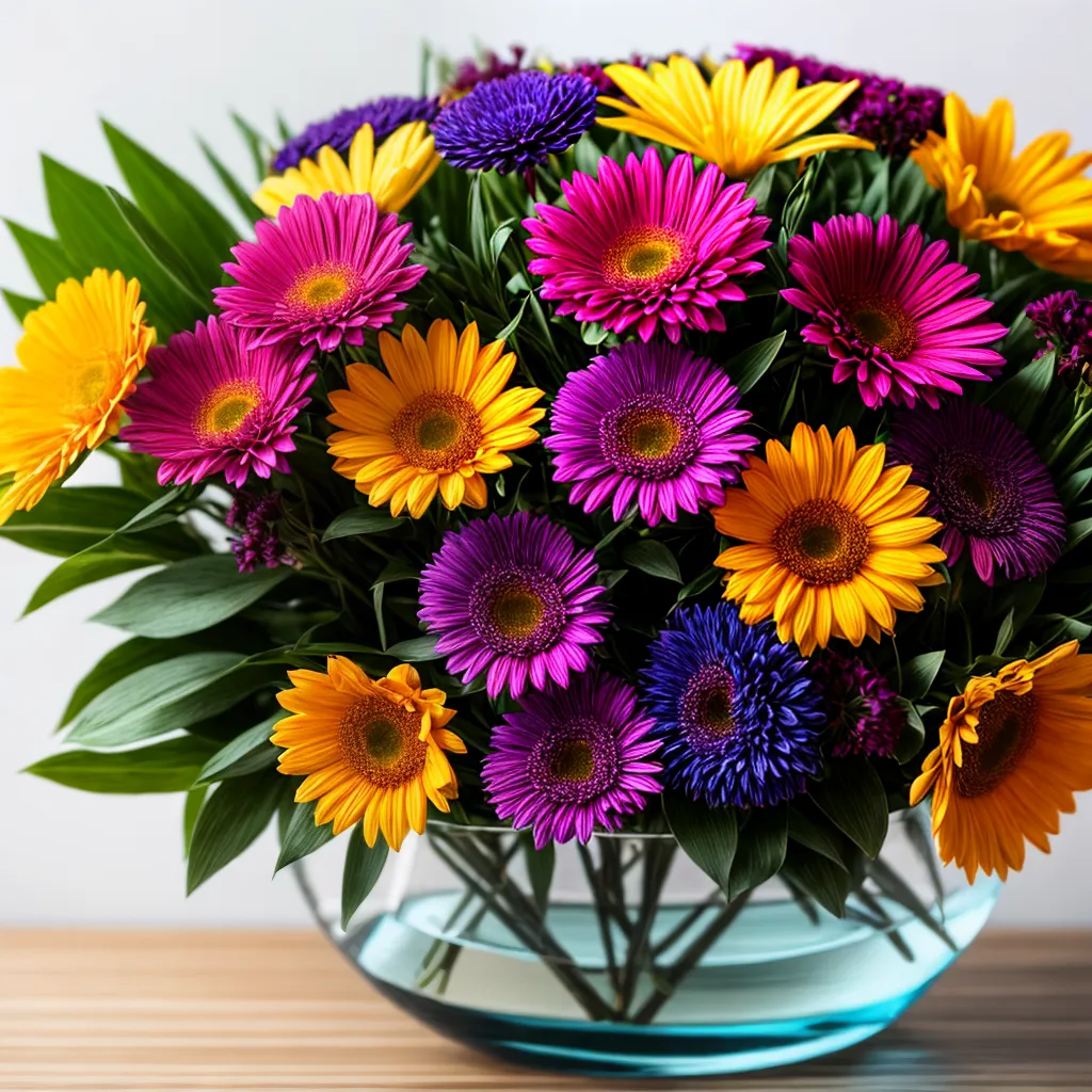 bouquet colorido vaso madeira floricultura