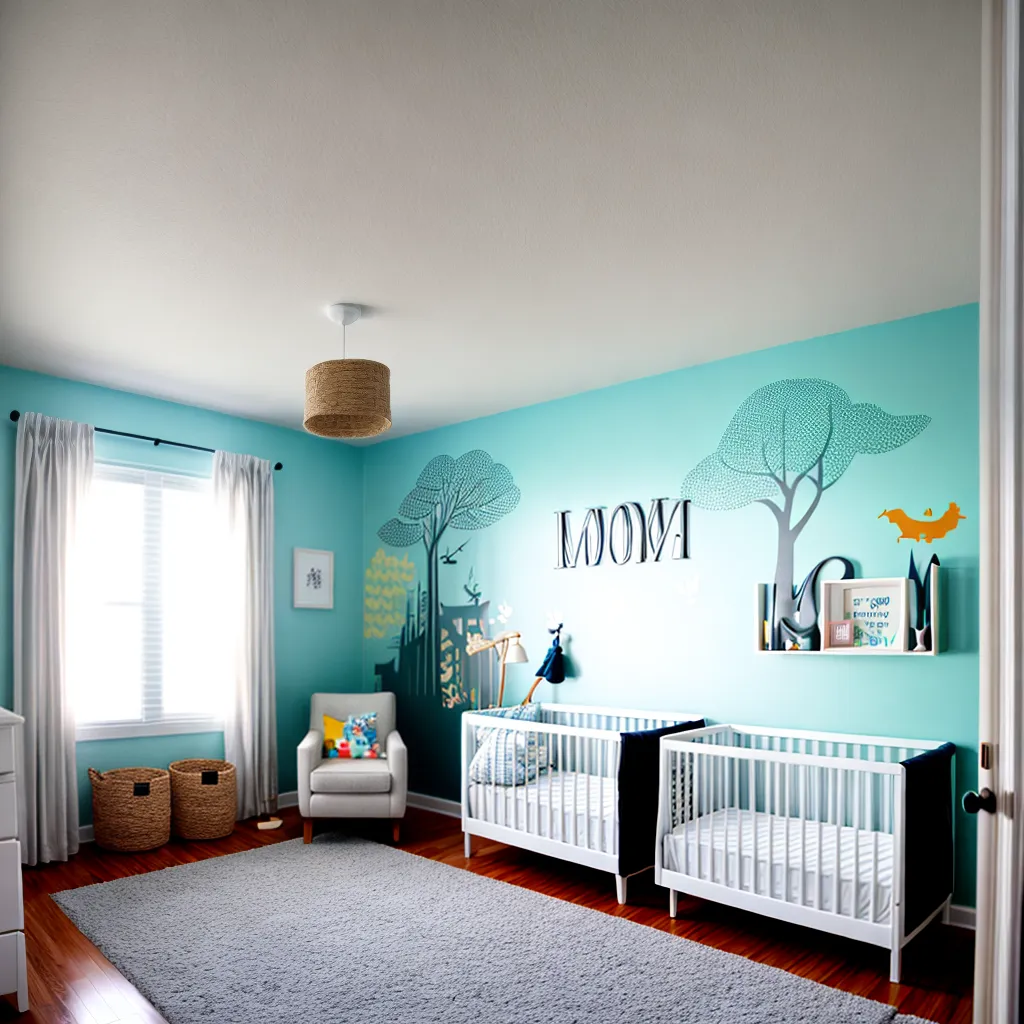 quarto gemeos decorado neutro tema floresta nautico