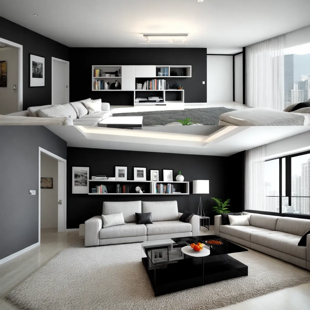 sala moderna sofa cinza livros