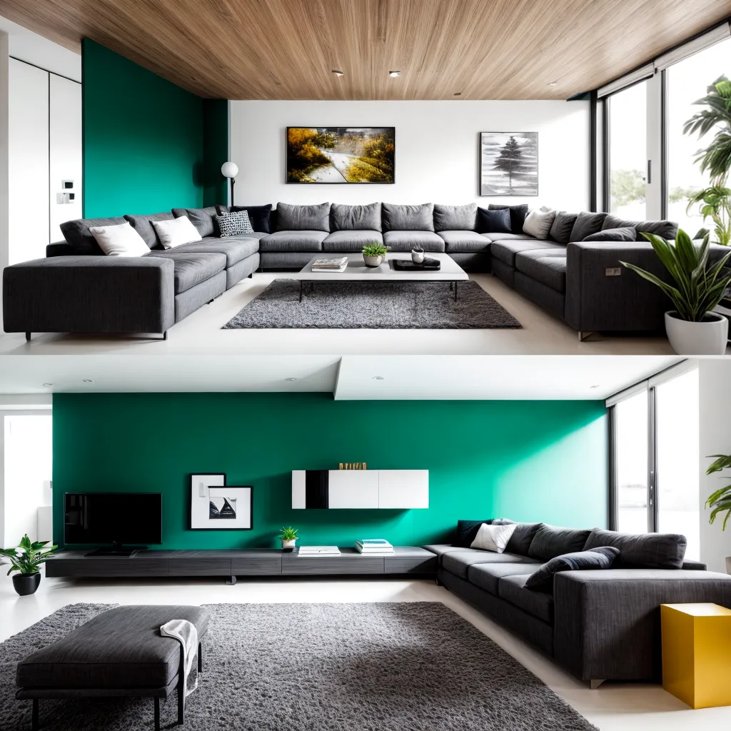 sala minimalista sofa cinza arte 1