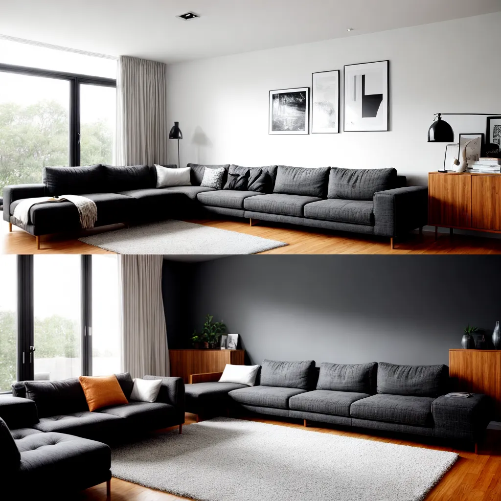 sala minimalista sofa cinza livros