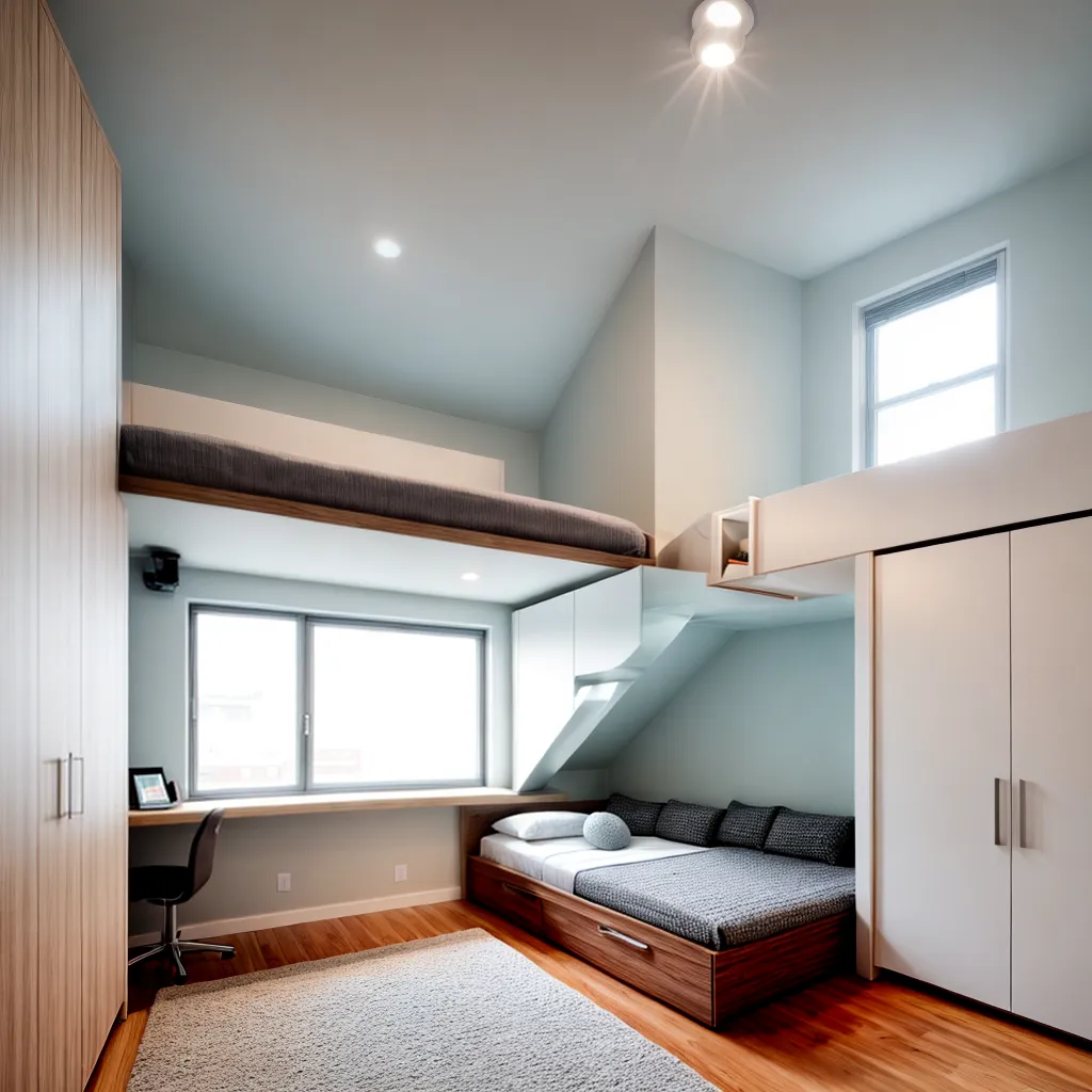 quarto loft cama escritorio armazenamento