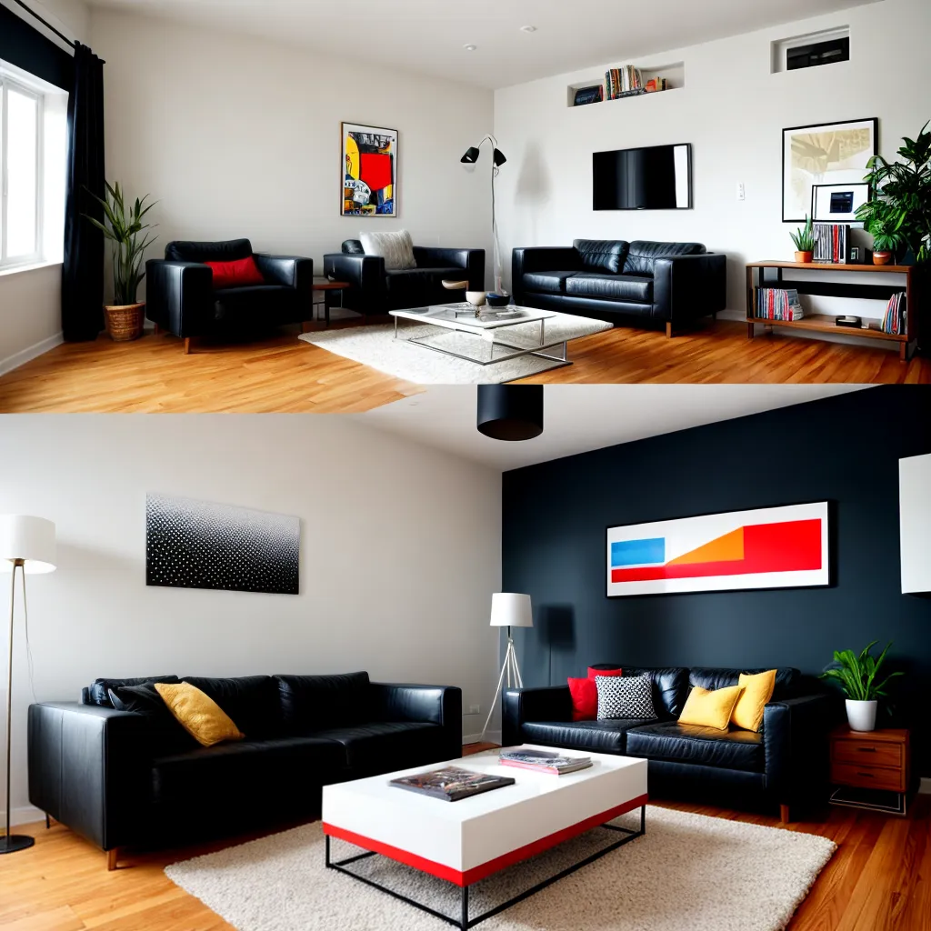 sala estilosa sofa preto arte pop