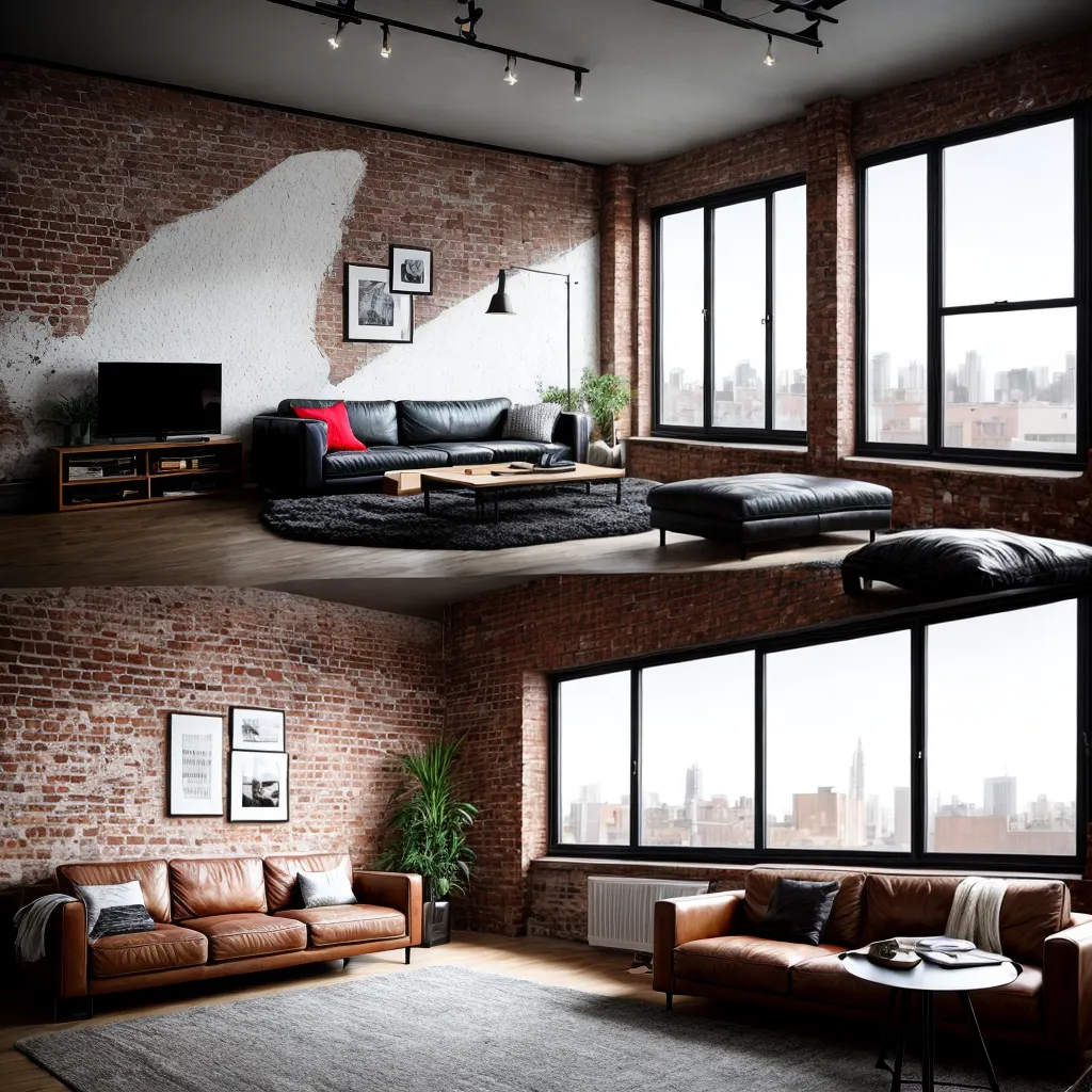 loft estiloso tijolos altos janelas