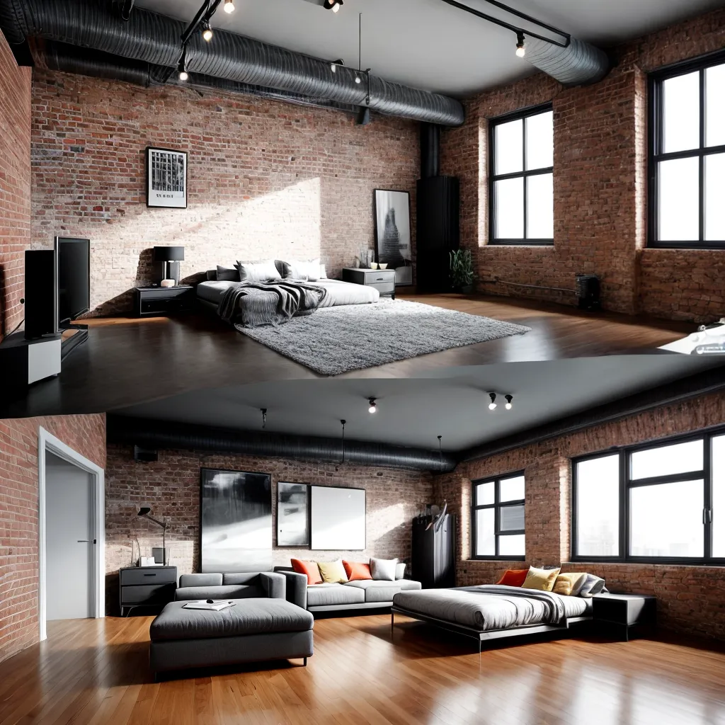 loft estiloso tijolos concreto janelas