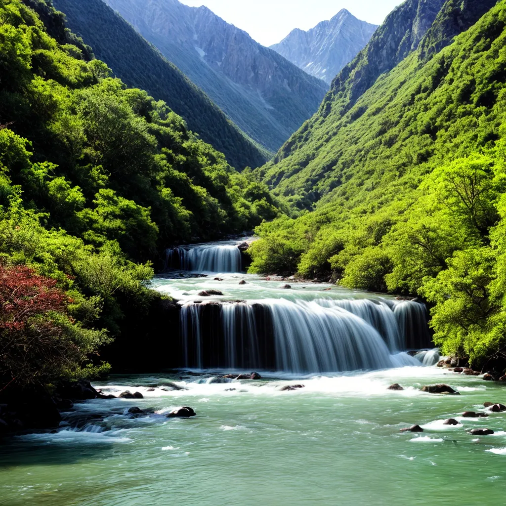 paisagem montanhas rio flores natureza