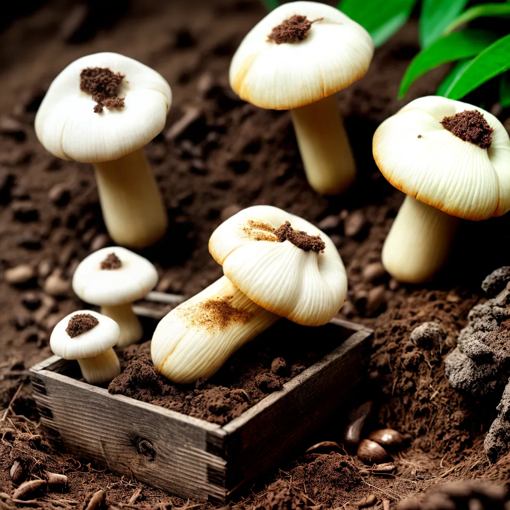 cogumelos brancos caixa madeira