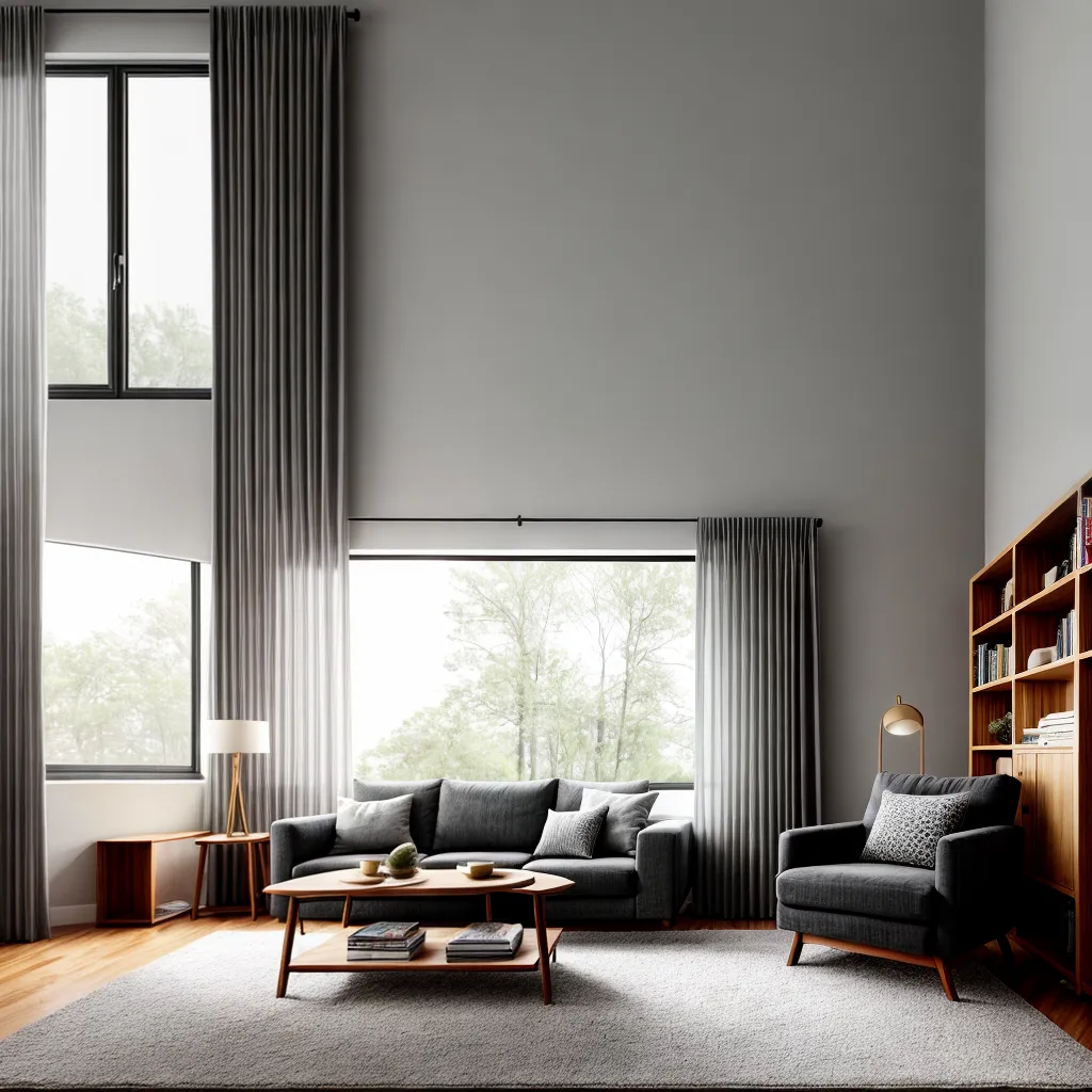 sala acochoante cortinas livros poltrona