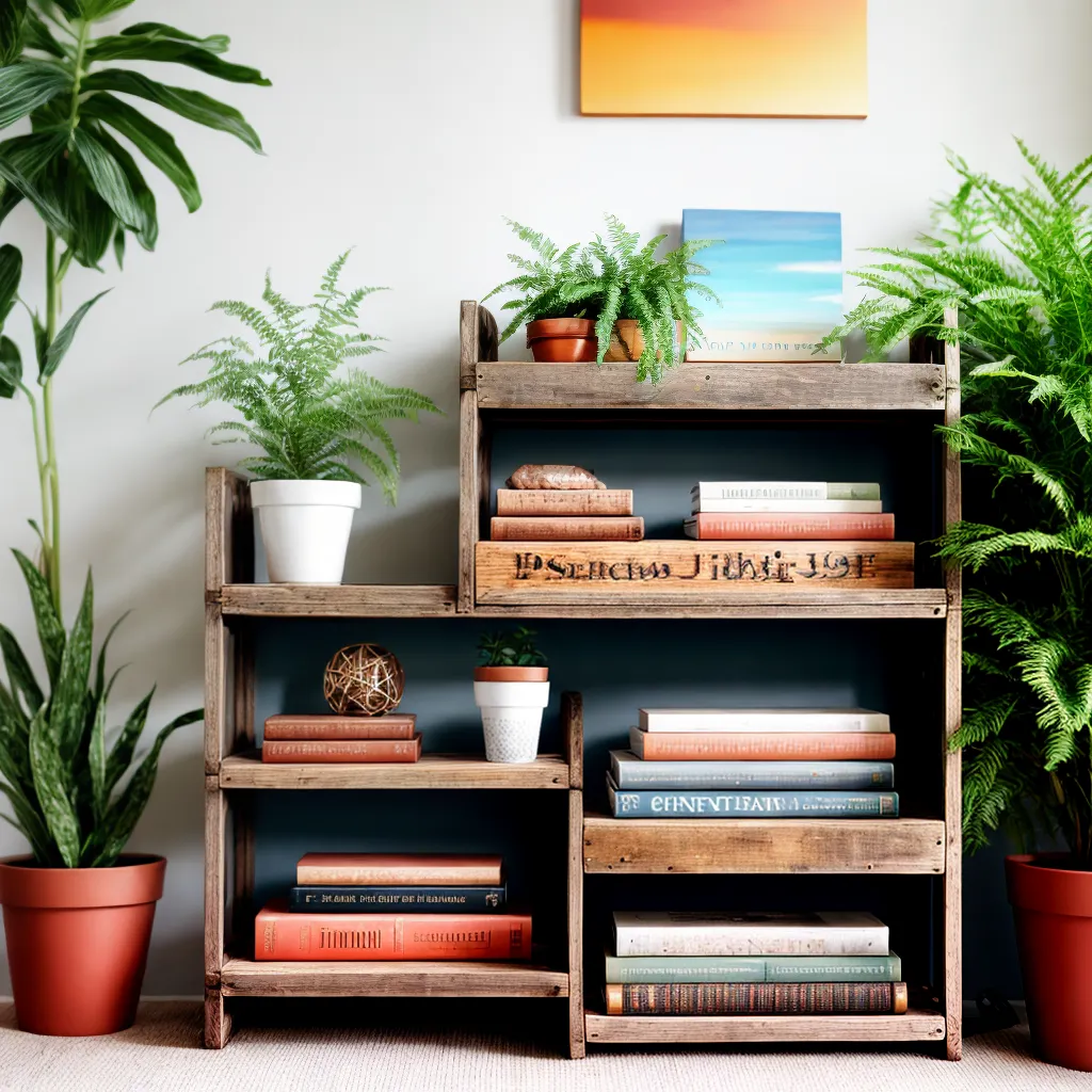 prateleira madeira rustica plantas vintage