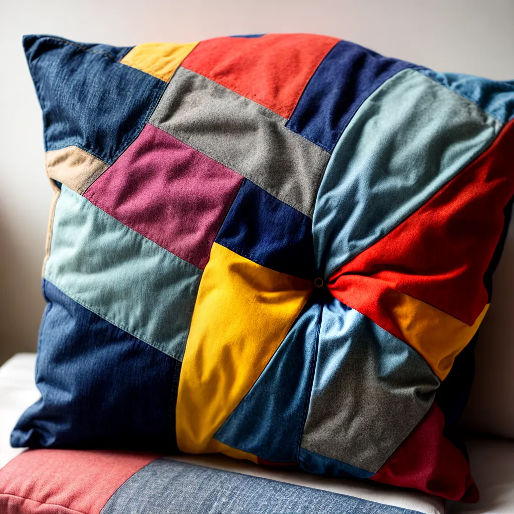 almofada patchwork jeans reutilizados
