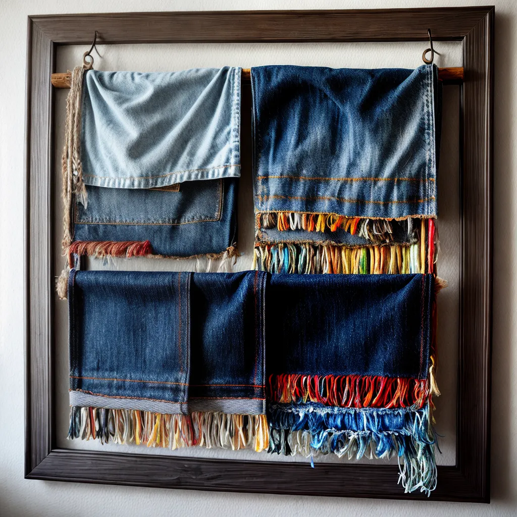pendurador parede jeans patchwork rustico