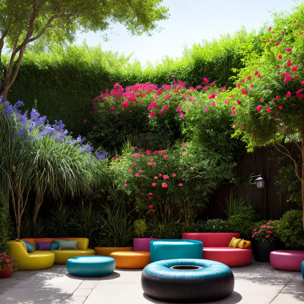 patio colorido pneus flores